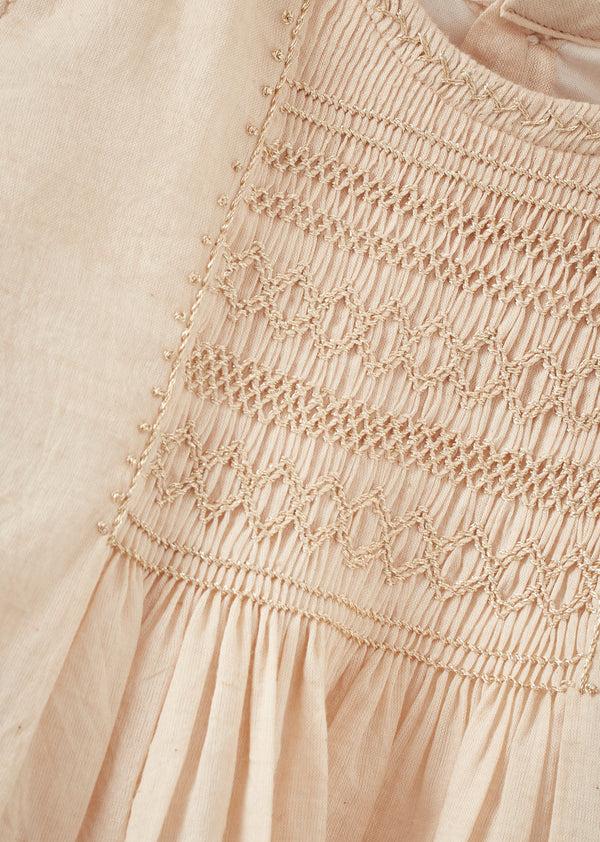 Caramel MARS GIRL'S HAND-SMOCKED DRESS - TEA