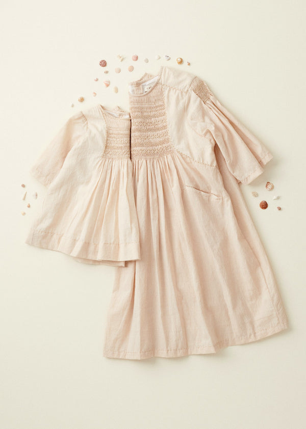 Caramel MARS GIRL'S HAND-SMOCKED DRESS - TEA