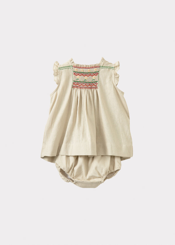 caramel MORINGA BABY LINEN DRESS - BEIGE