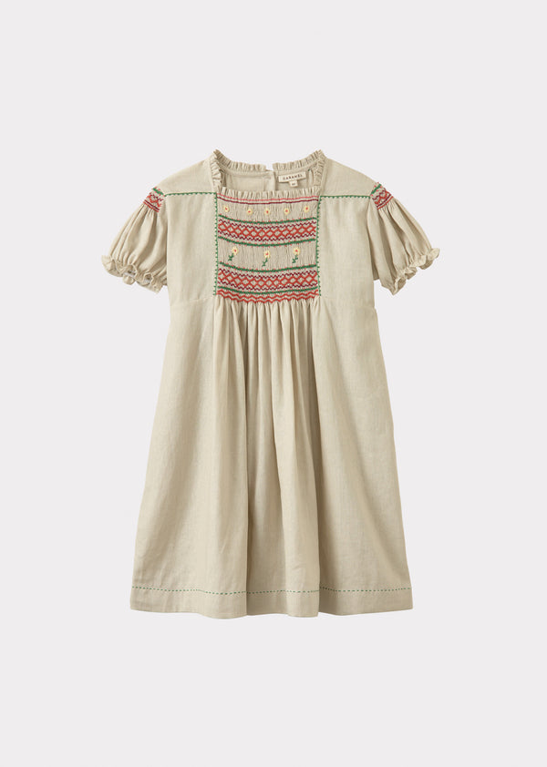 caramel MORINGA GIRL'S COTTON DRESS - BEIGE