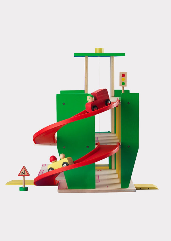 Caramel MOULIN ROTY WOODEN GARAGE TOY SET