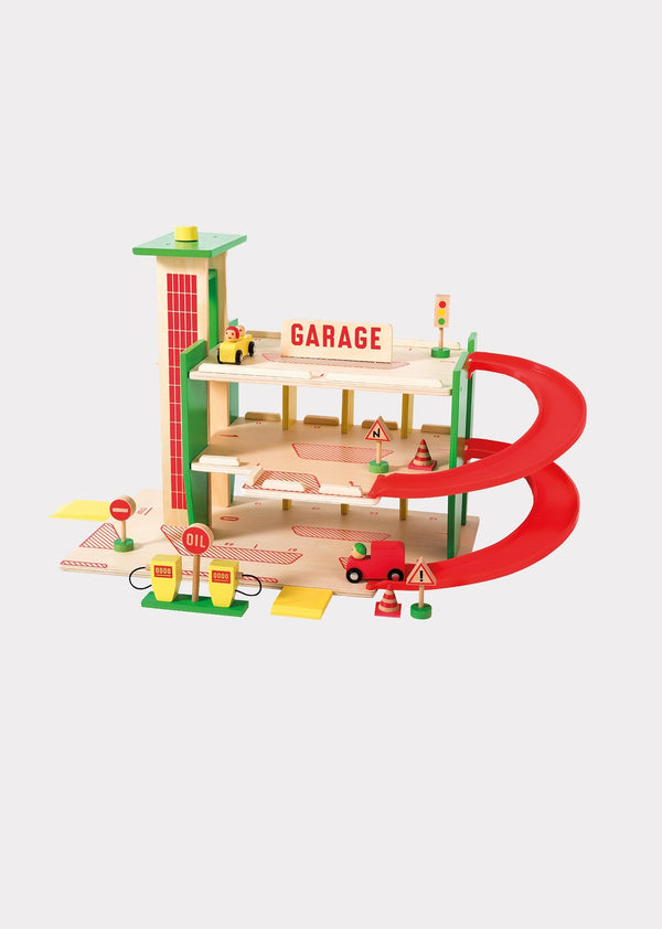Caramel MOULIN ROTY WOODEN GARAGE TOY SET