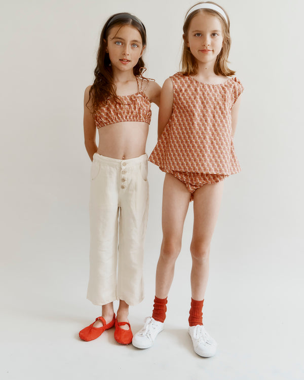 Caramel PEA GIRL'S TOP - MAUVE GEO PRINT