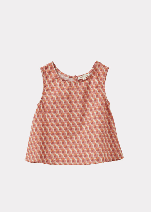 caramel PEA GIRL'S TOP - MAUVE GEO PRINT