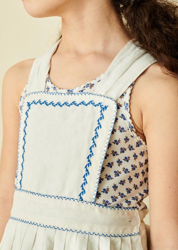 Caramel PEPPERMINT GIRL'S LINEN DRESS - WHITE