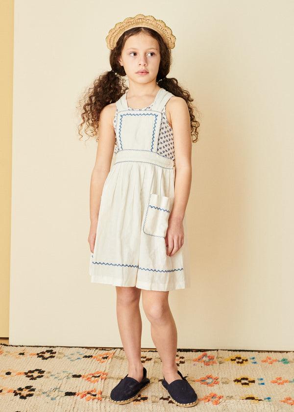 Caramel PEPPERMINT GIRL'S LINEN DRESS - WHITE