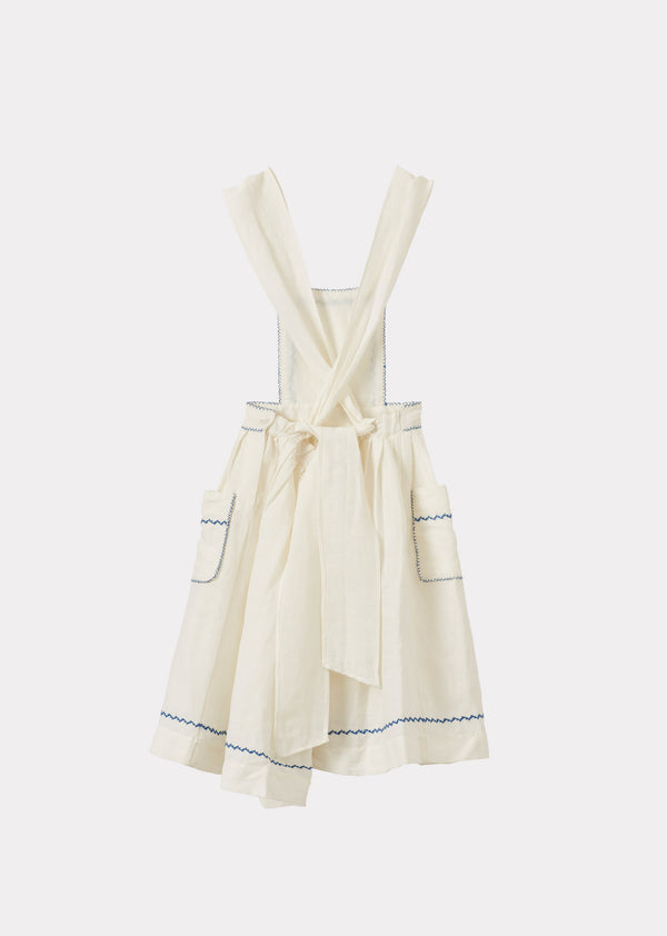 Caramel PEPPERMINT GIRL'S LINEN DRESS - WHITE