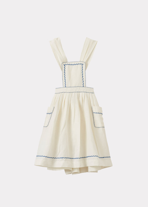 caramel PEPPERMINT GIRL'S LINEN DRESS - WHITE