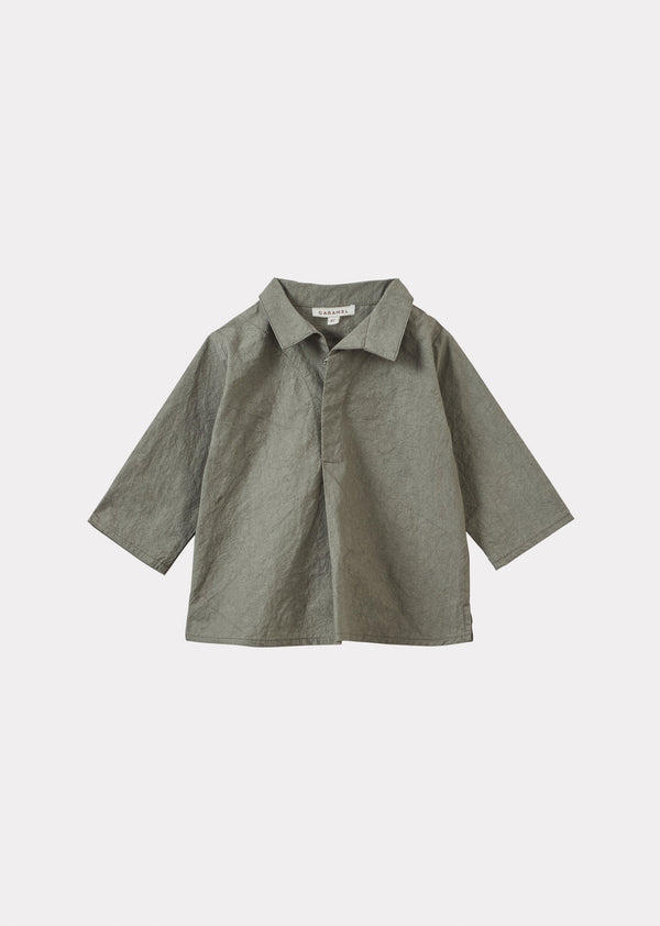 caramel PIPER BABY CRUSHED COTTON SHIRT - GREY / GREEN