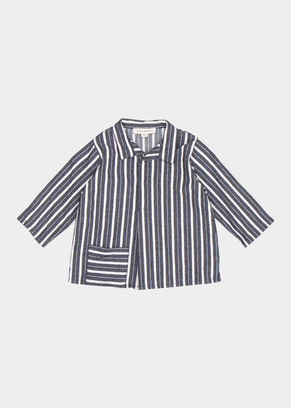 caramel PIPER BABY SHIRT - GREY STRIPE