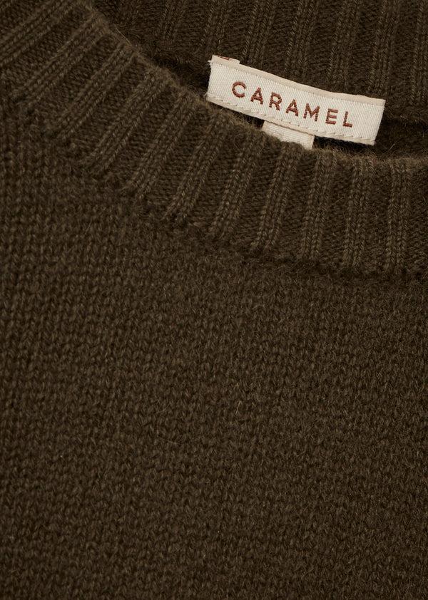Caramel POA WOMEN'S CASHMERE JUMPER - OLIVE