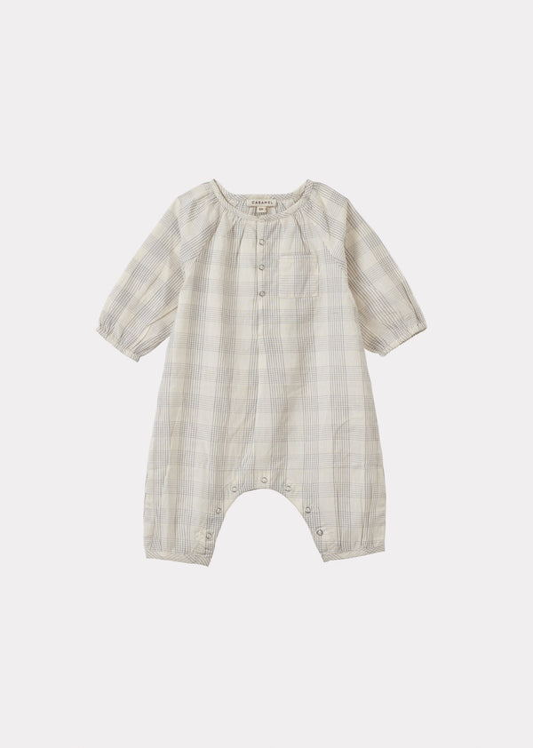 caramel POPULUS BABY ROMPER - WHITE / BLACK CHECK