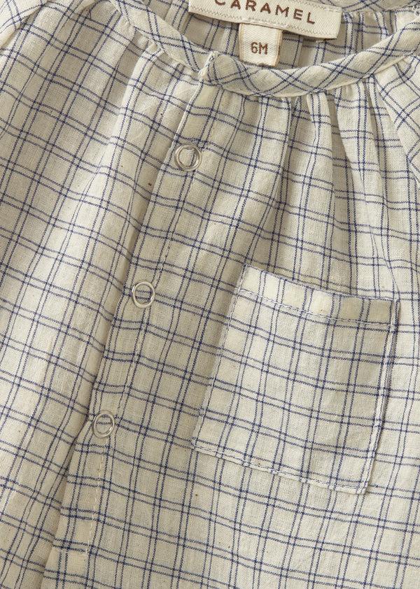 Caramel POPULUS BABY ROMPER - WHITE/NAVY CHECK