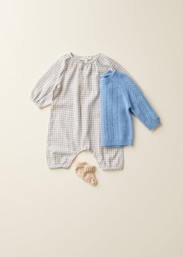 Caramel POPULUS BABY ROMPER - WHITE/NAVY CHECK