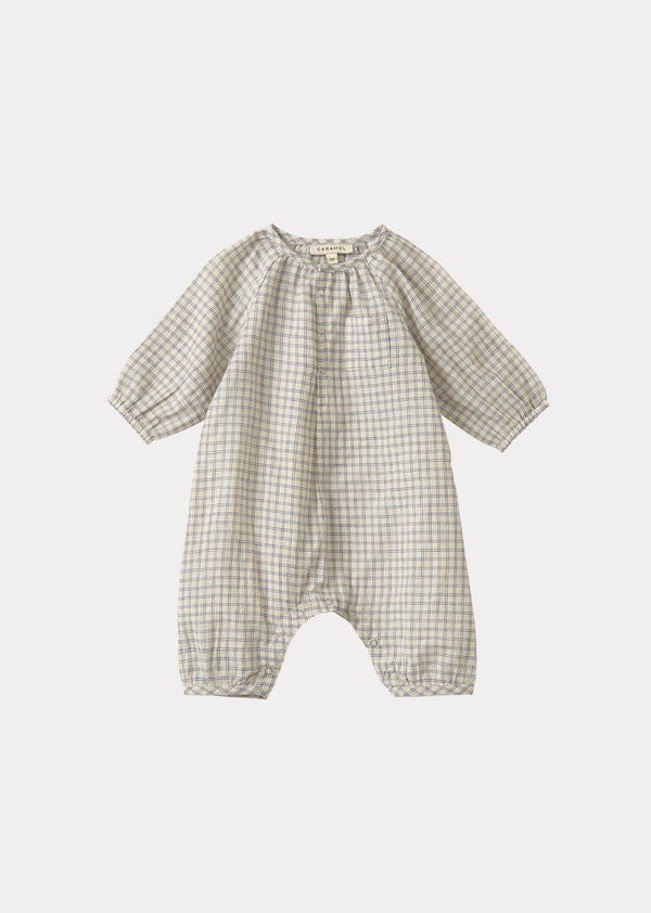 caramel POPULUS BABY ROMPER - WHITE/NAVY CHECK
