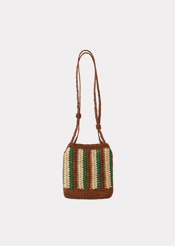 Caramel RAFFIA CROCHET BAG - BROWN/GREEN