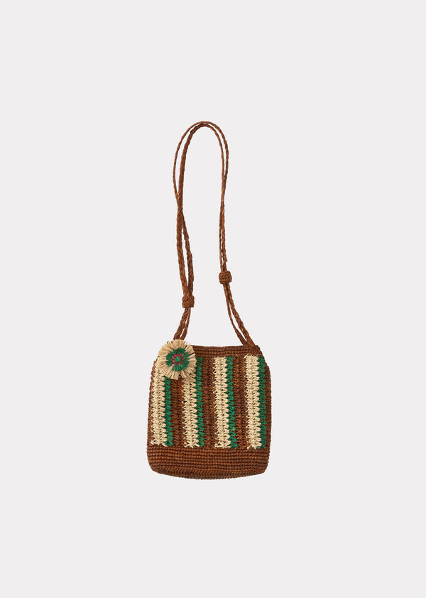 caramel RAFFIA CROCHET BAG - BROWN/GREEN