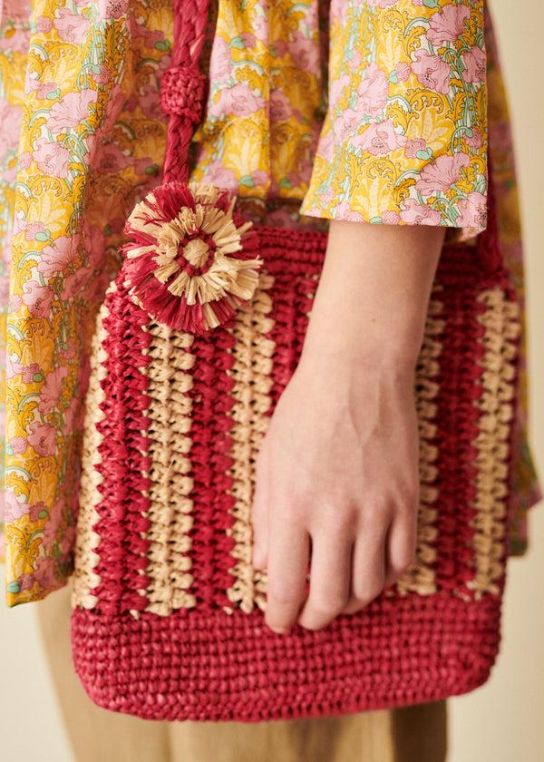 Caramel RAFFIA CROCHET BAG - FUCHSIA/NATURAL