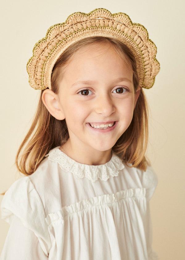 Caramel RAFFIA CROCHET TIARA - GOLD/NATURAL