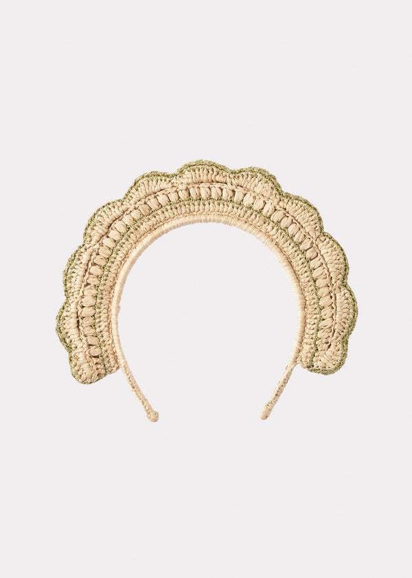 caramel RAFFIA CROCHET TIARA - GOLD/NATURAL
