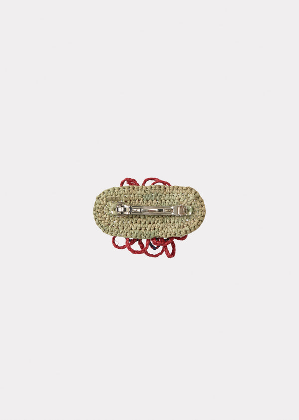 Caramel RAFFIA FLOWER BARRETTE HAIR CLIP - RED/BLUE