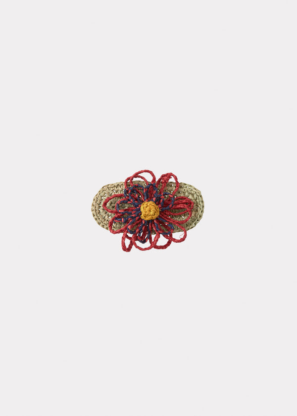 caramel RAFFIA FLOWER BARRETTE HAIR CLIP - RED/BLUE