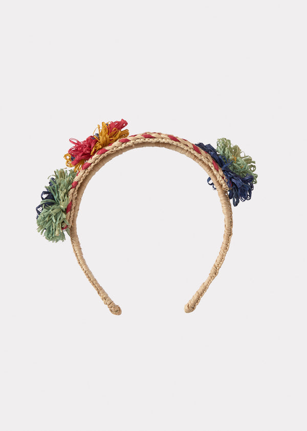 Caramel RAFFIA ROSETTE HEAD BAND - MULTI