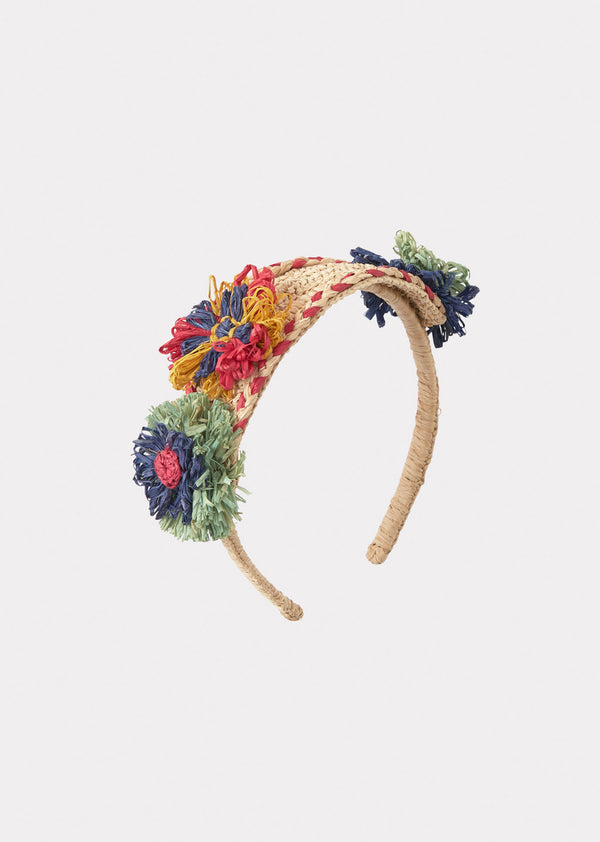 caramel RAFFIA ROSETTE HEAD BAND - MULTI