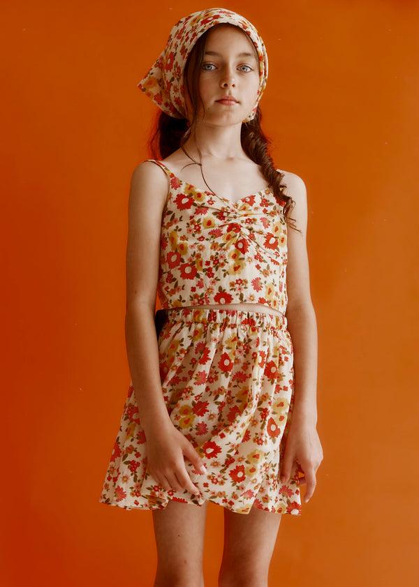 Caramel RIA GIRL'S COTTON CROP TOP - VINTAGE FLORAL