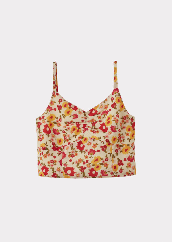 caramel RIA GIRL'S COTTON CROP TOP - VINTAGE FLORAL