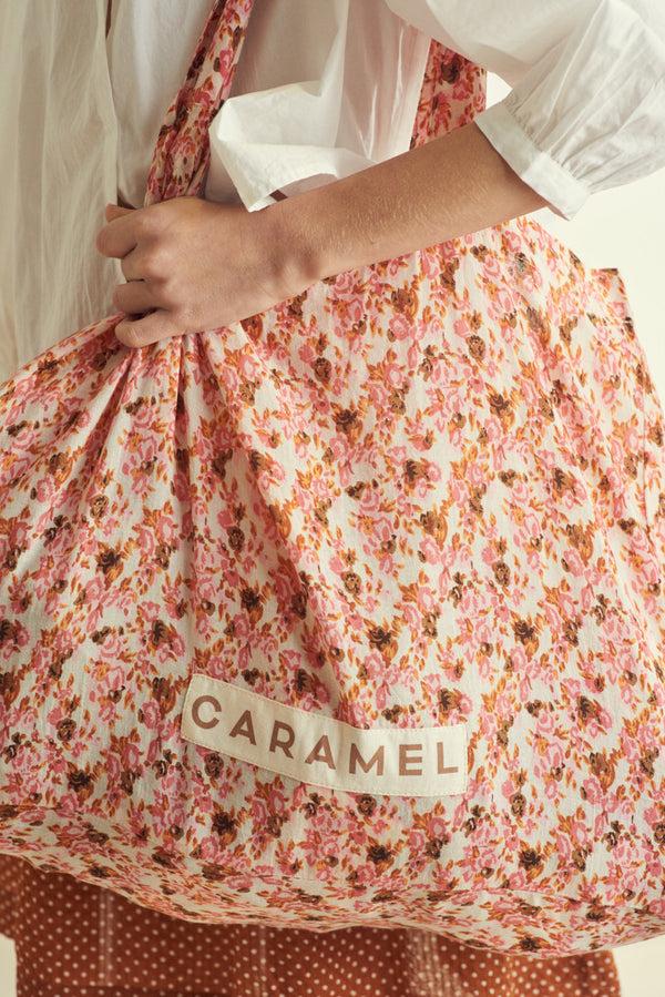 Caramel SHELL TOTE BAG - BRIGHT PINK FLORAL