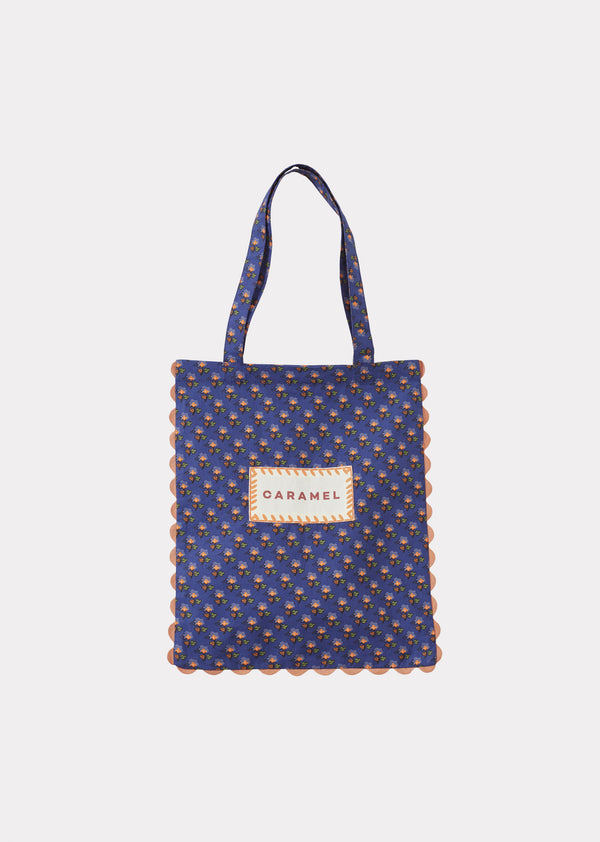 caramel SMALL TOTE BAG - NAVY POSY PRINT