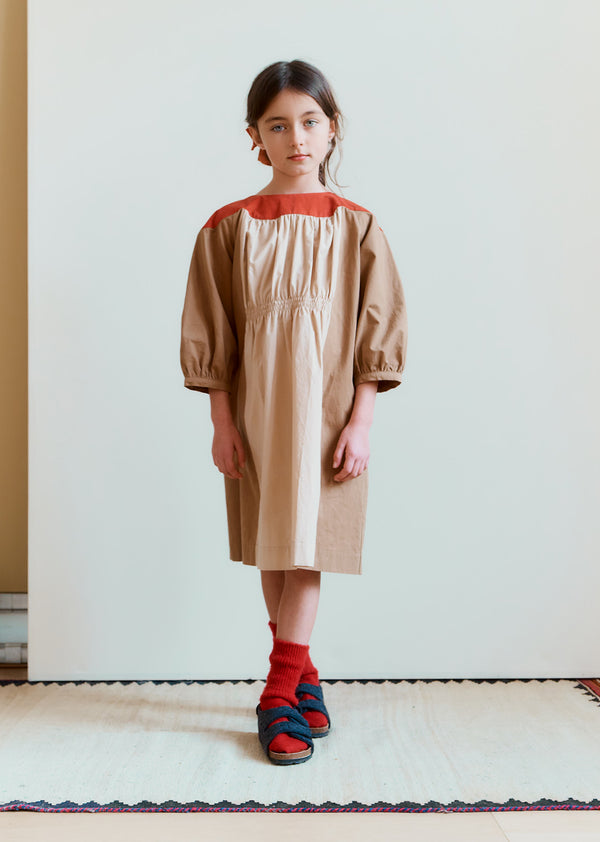 Caramel TAYLEN CHILDREN'S COTTON DRESS - CAMEL MULTI