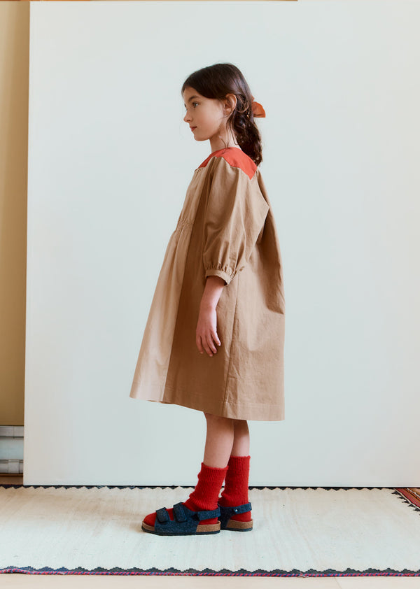 Caramel TAYLEN CHILDREN'S COTTON DRESS - CAMEL MULTI