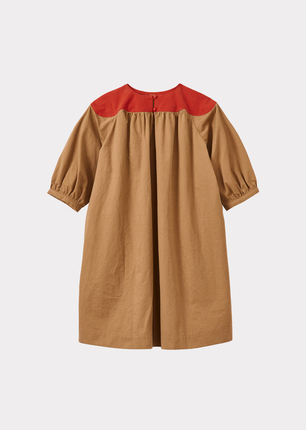 Caramel TAYLEN CHILDREN'S COTTON DRESS - CAMEL MULTI