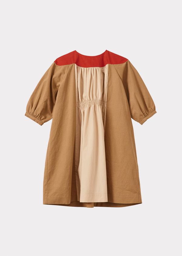 caramel TAYLEN CHILDREN'S COTTON DRESS - CAMEL MULTI