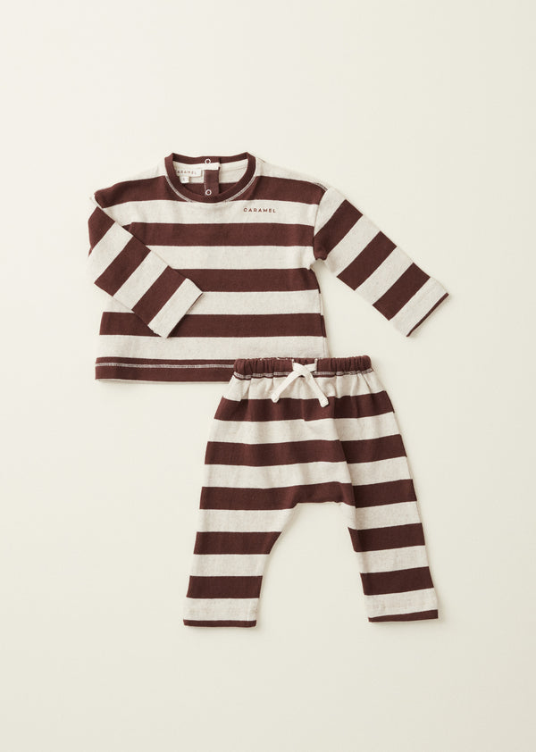 Caramel TODEA BABY COTTON T-SHIRT - ECRU / TAN STRIPE