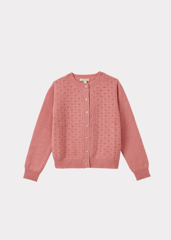 caramel TOPO CHILDREN'S CASHMERE CARDIGAN - PINK