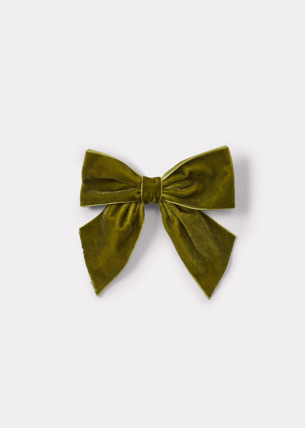 caramel VELVET BOW PARTY HAIRCLIP - OLIVE