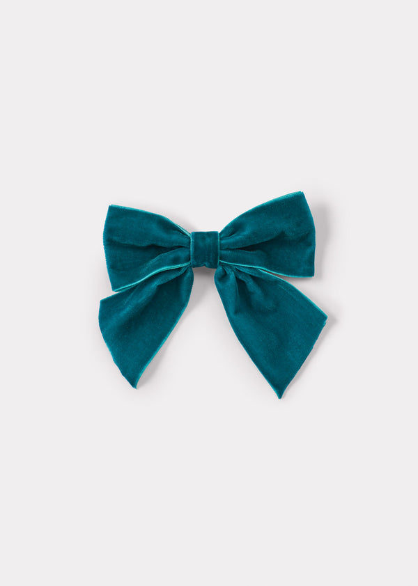 caramel VELVET BOW PARTY HAIRCLIP - TEAL