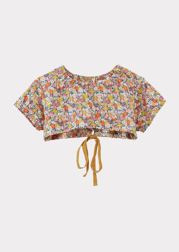 caramel WILLA GIRL'S COTTON CROP TOP - LIBERTY PRINT