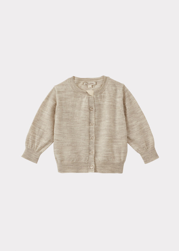 caramel WILLOW BABY MERINO WOOL CARDIGAN - CREAM