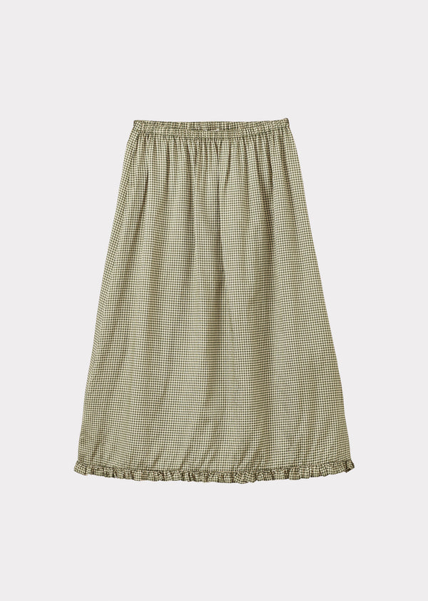 caramel WOMAN FRILL SKIRT - GREEN GINGHAM MICROCHECK