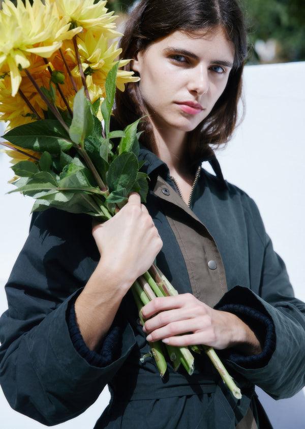 caramel WOMAN OVERSIZED MAC - DARK PINE GREEN