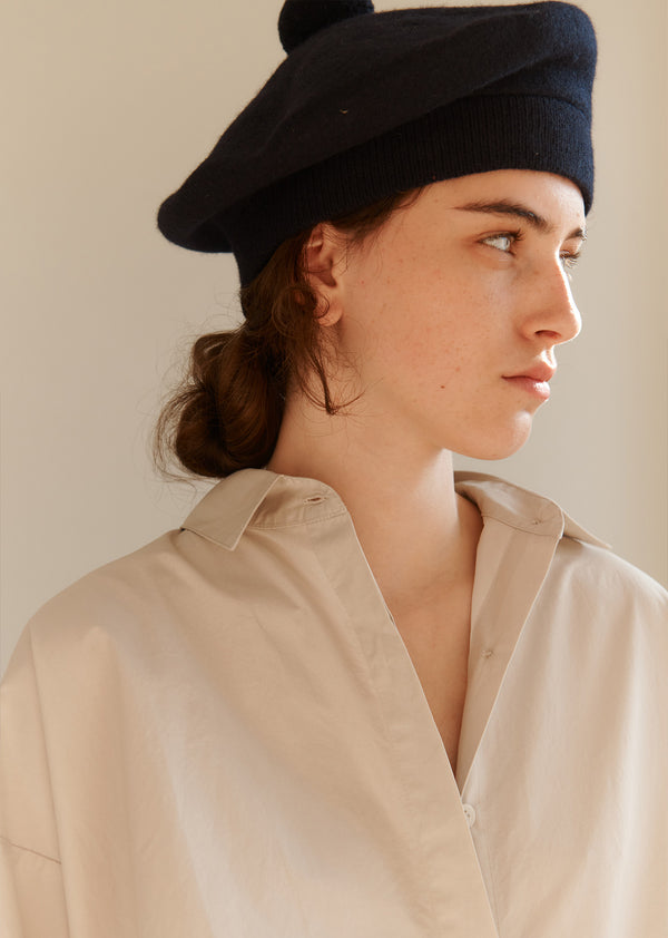 caramel WOMAN OXFORD BERET - NAVY