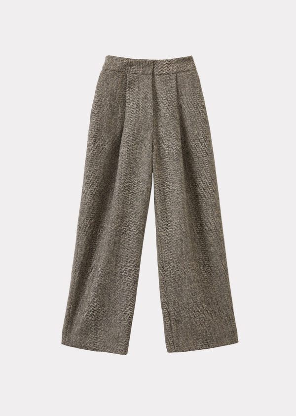 caramel WOMAN PLEAT TROUSER - HERRINGBONE
