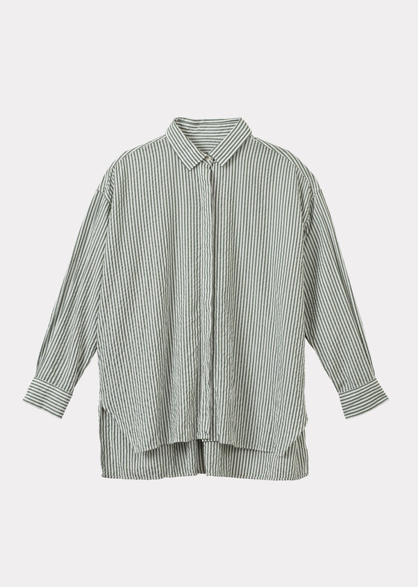 caramel WOMEN'S A-LINE SHIRT - GREEN STRIPE