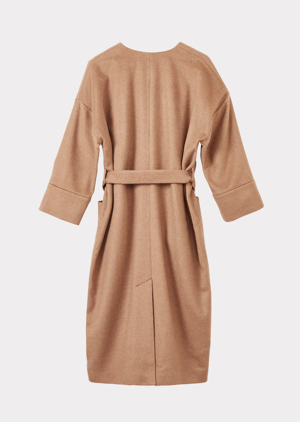 Caramel WOMEN'S BABY CAMEL HAIR BLANKET COAT - CAMEL