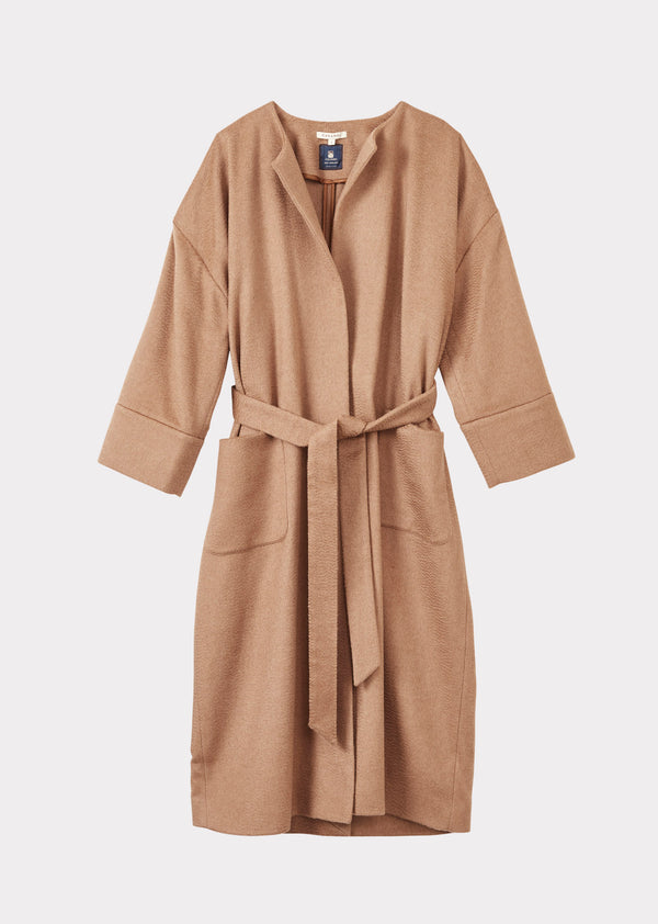 caramel WOMEN'S BABY CAMEL HAIR BLANKET COAT - CAMEL