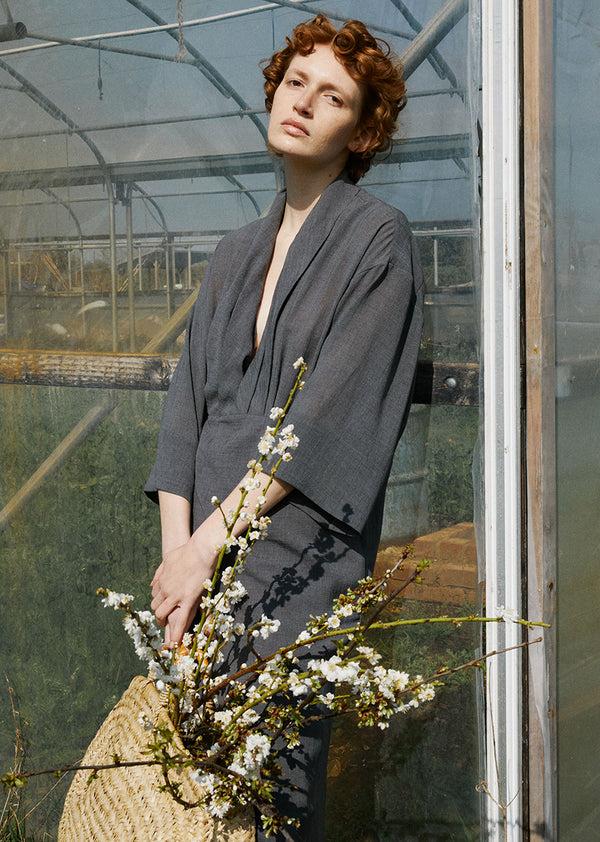 caramel WOMEN'S FOLD DRESS - GREY